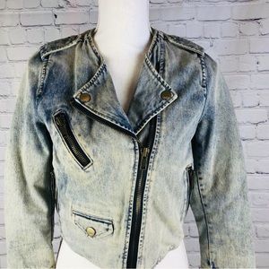 GAP 1969 Acid Wash Denim Cropped Biker Jacket